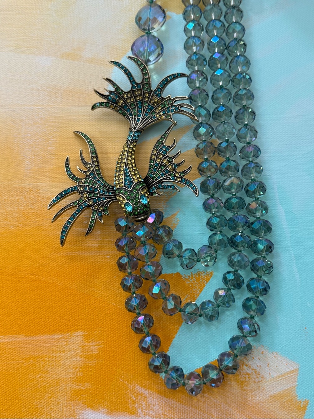 Heidi Daus Iridescent Blue Multi-Strand Fish Pendant Necklace - Picture 7 of 8